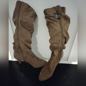Tall Khaki Slouch Boots With Heel Size 10